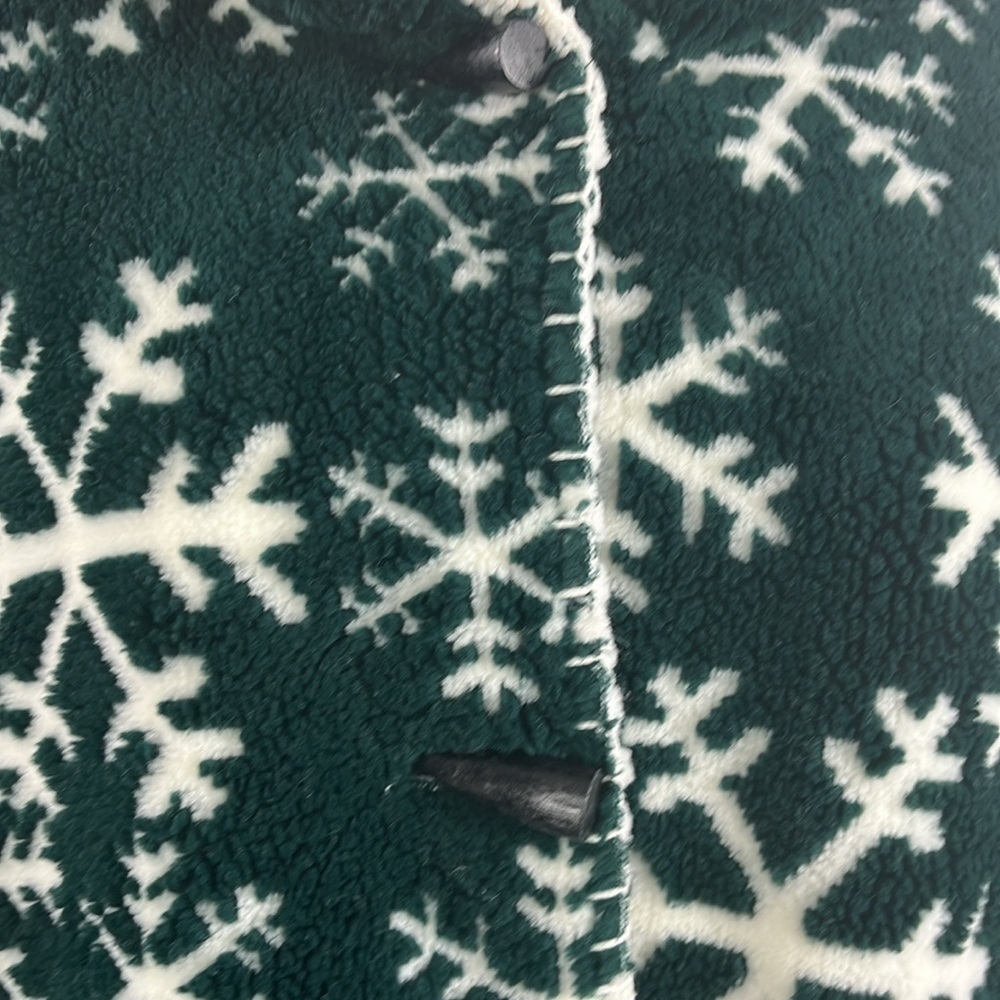 Vintage Nordic Lights Snowflake Green/White Fleece Hooded Reversible Jacket XXL - Picture 4 of 15